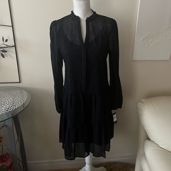 Tommy Hilfiger Navy Chiffon Long Sleeve Leopard Pattern Shift Dress Size 8 NWT - Picture 7 of 13